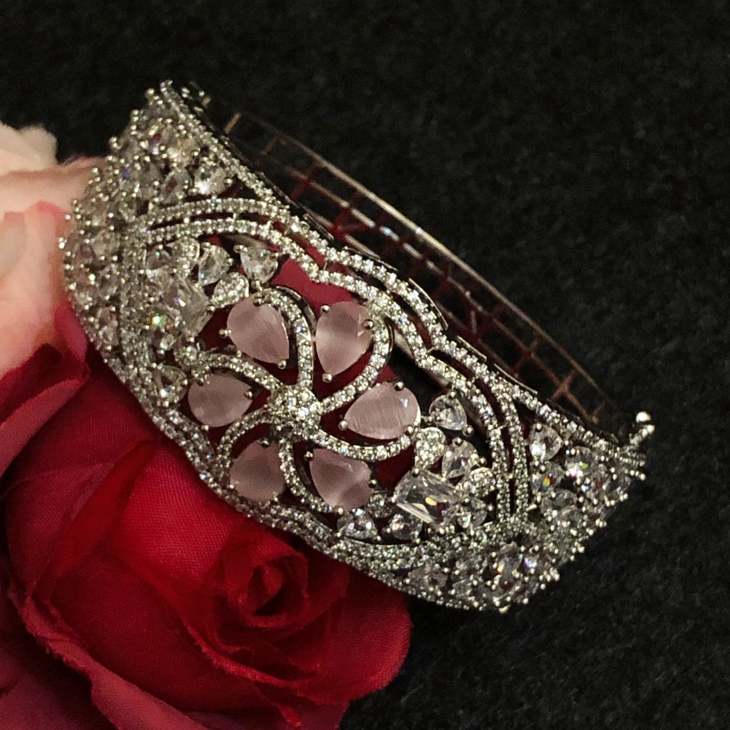 Floral Zircon Bracelet with Rose Quartz Accents