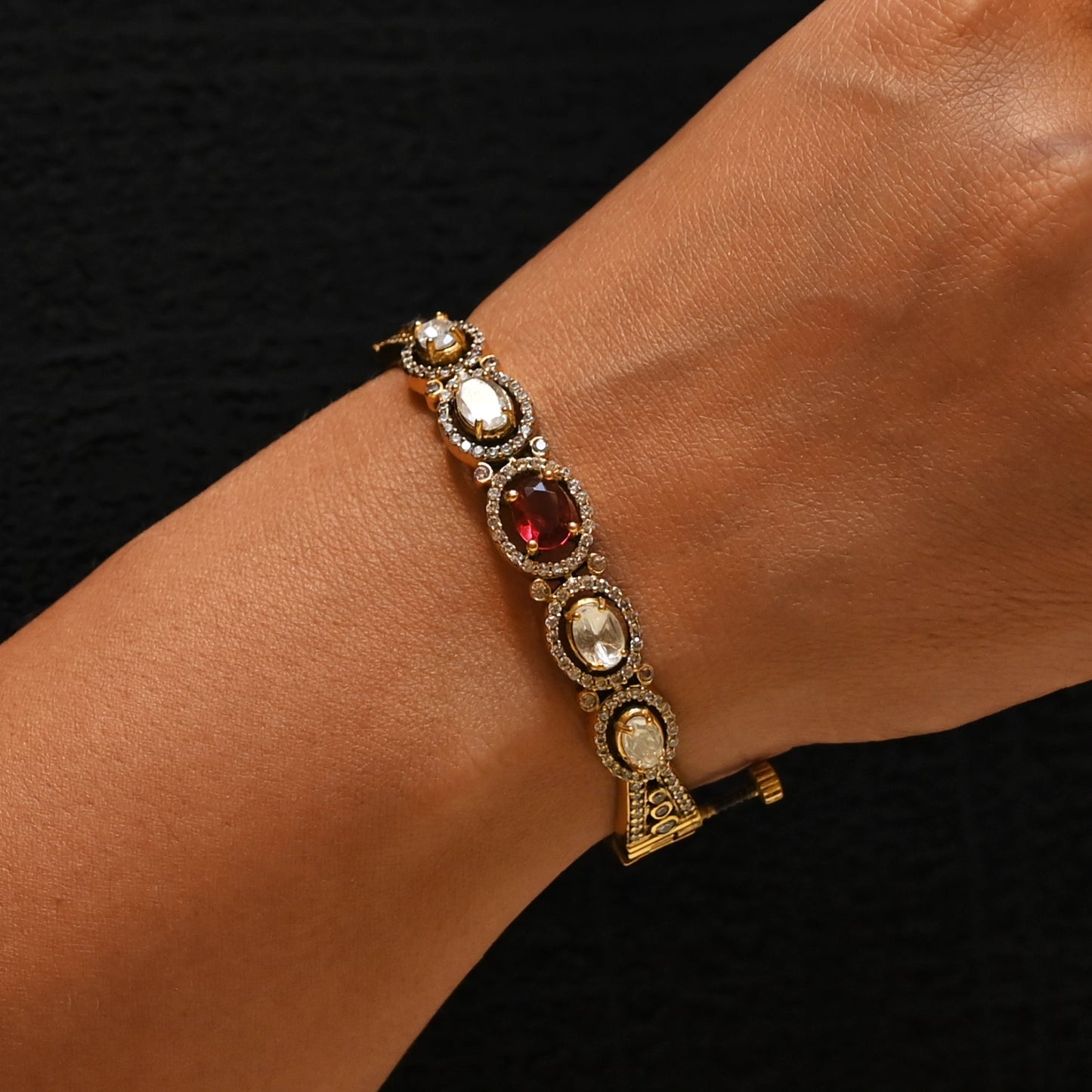 Royal Polki Bracelet with Gemstone Cascade