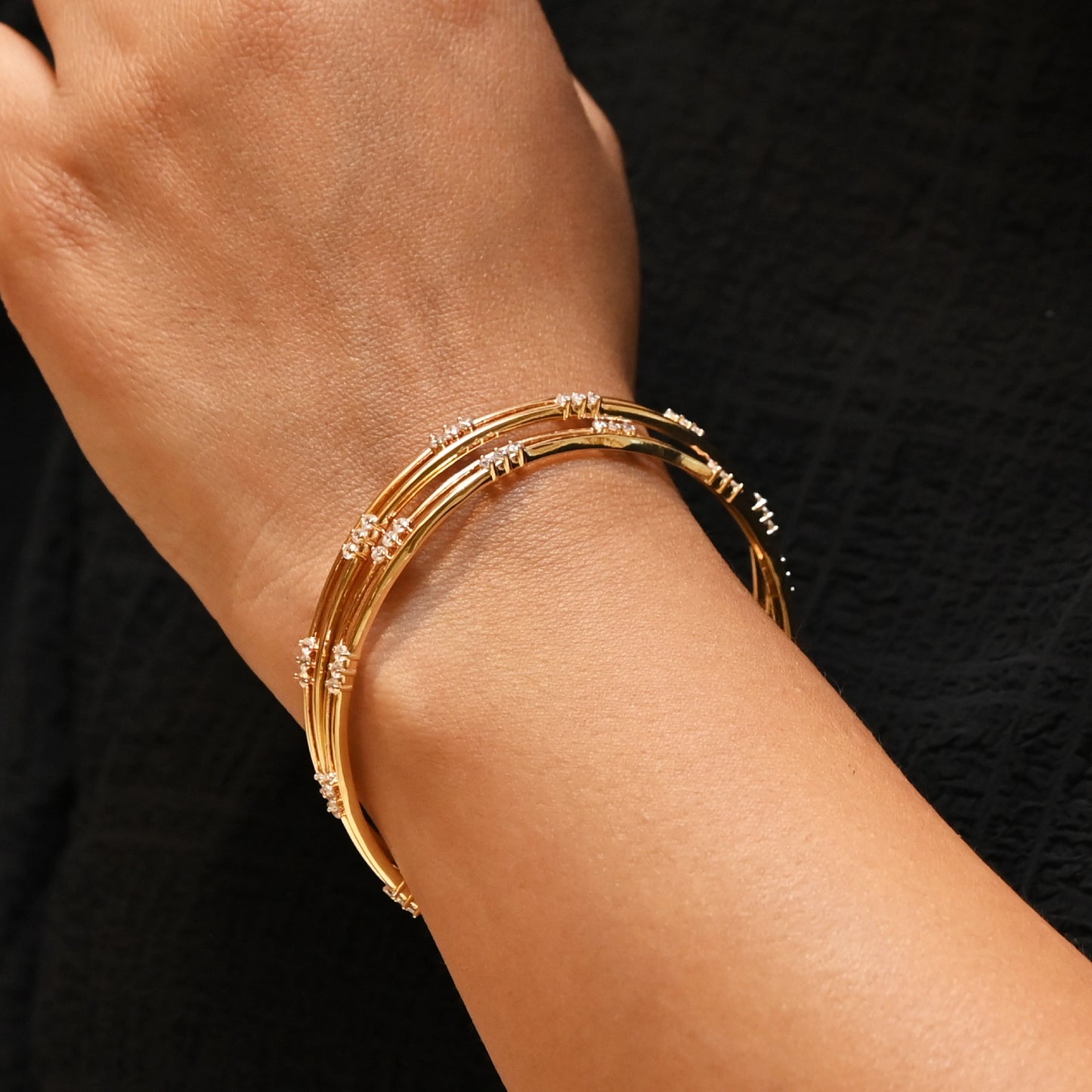 Twin-Line Zircon Gold Bangles