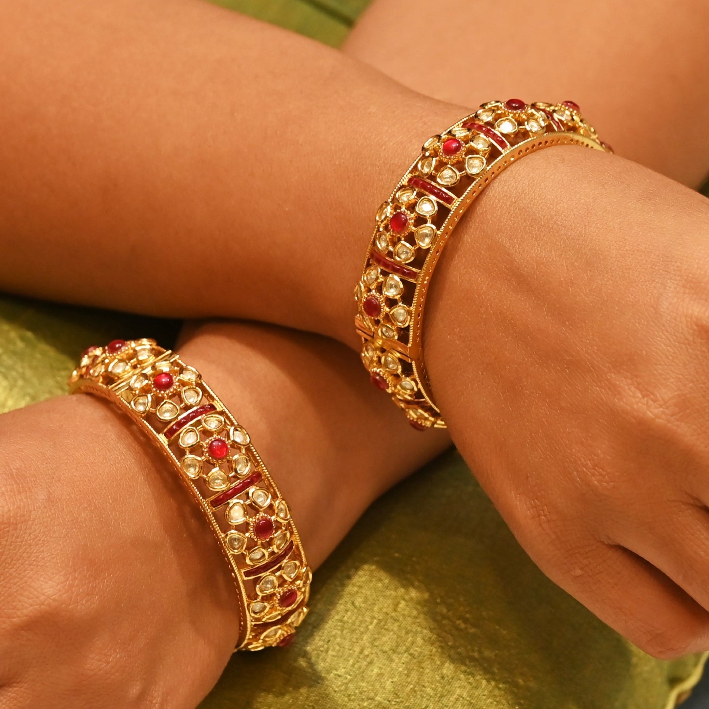 Heritage Polki Kada Bangles Ruby Edition
