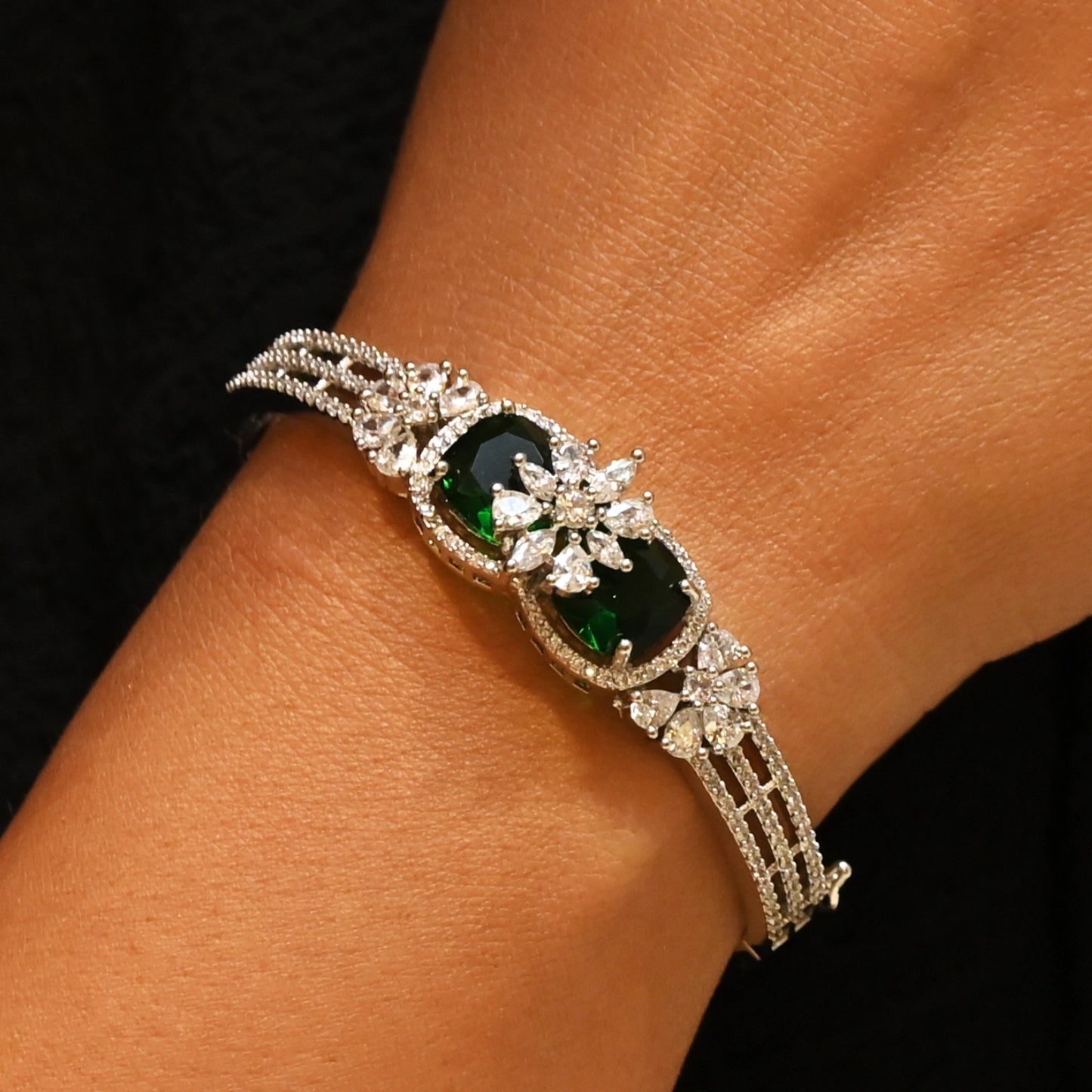 Emerald Cut Green Diamond Tennis Bracelet