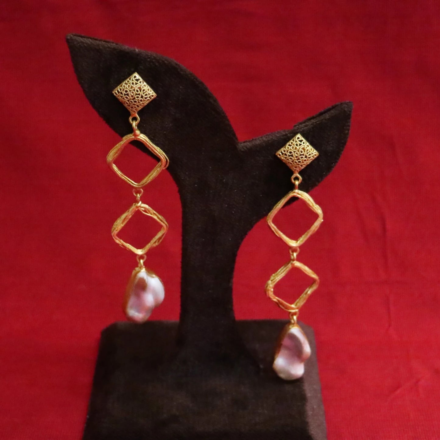 Geometric Baroque Pearl Dangle Earrings