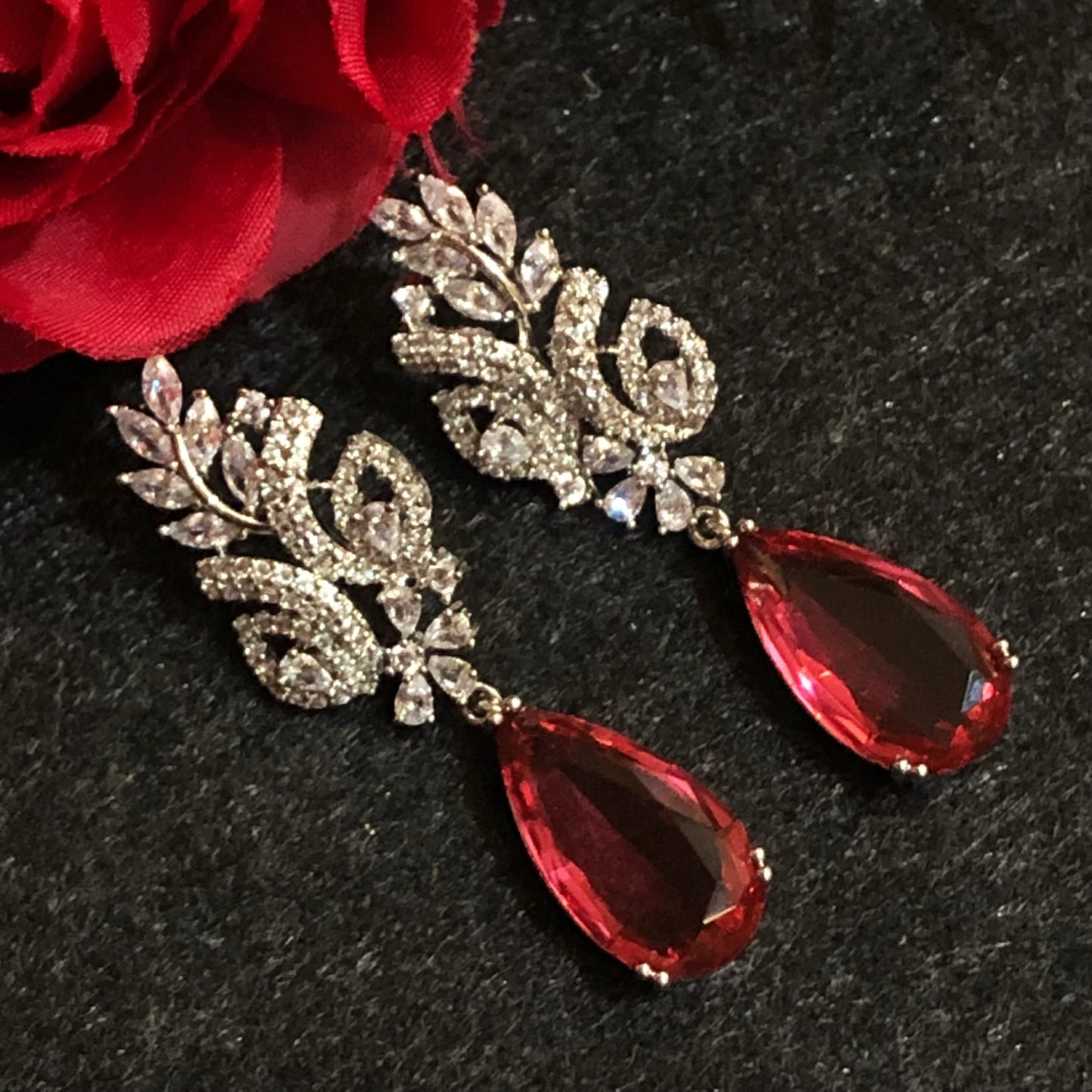 Scarlet Blossom Red Drop Earrings