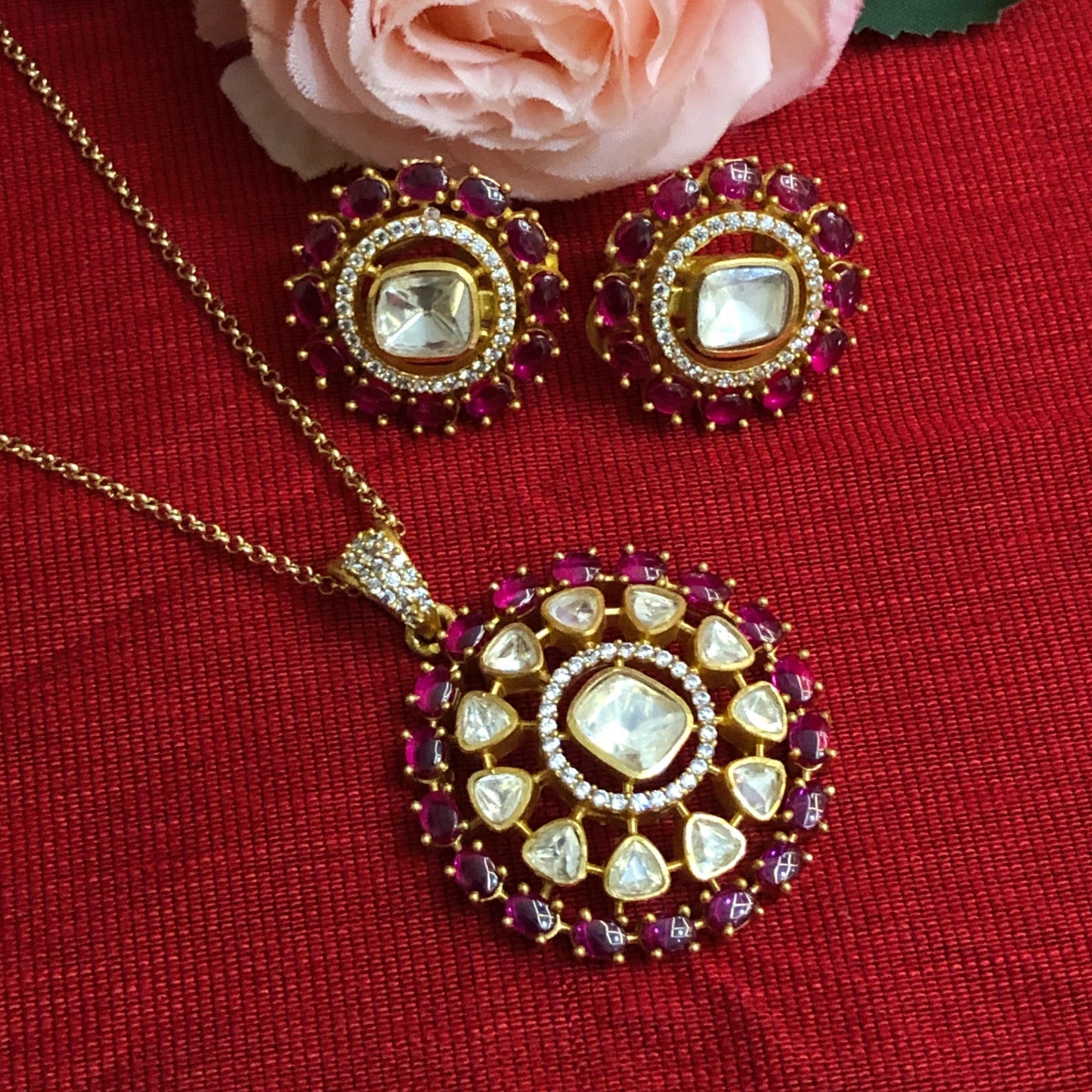Raktika Mehraab Polki Pendant Set