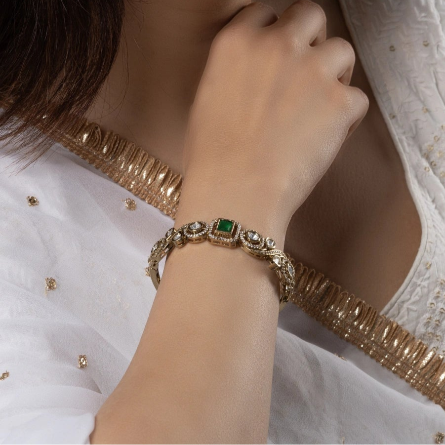 Regal Green Stone & Kundan Bracelet