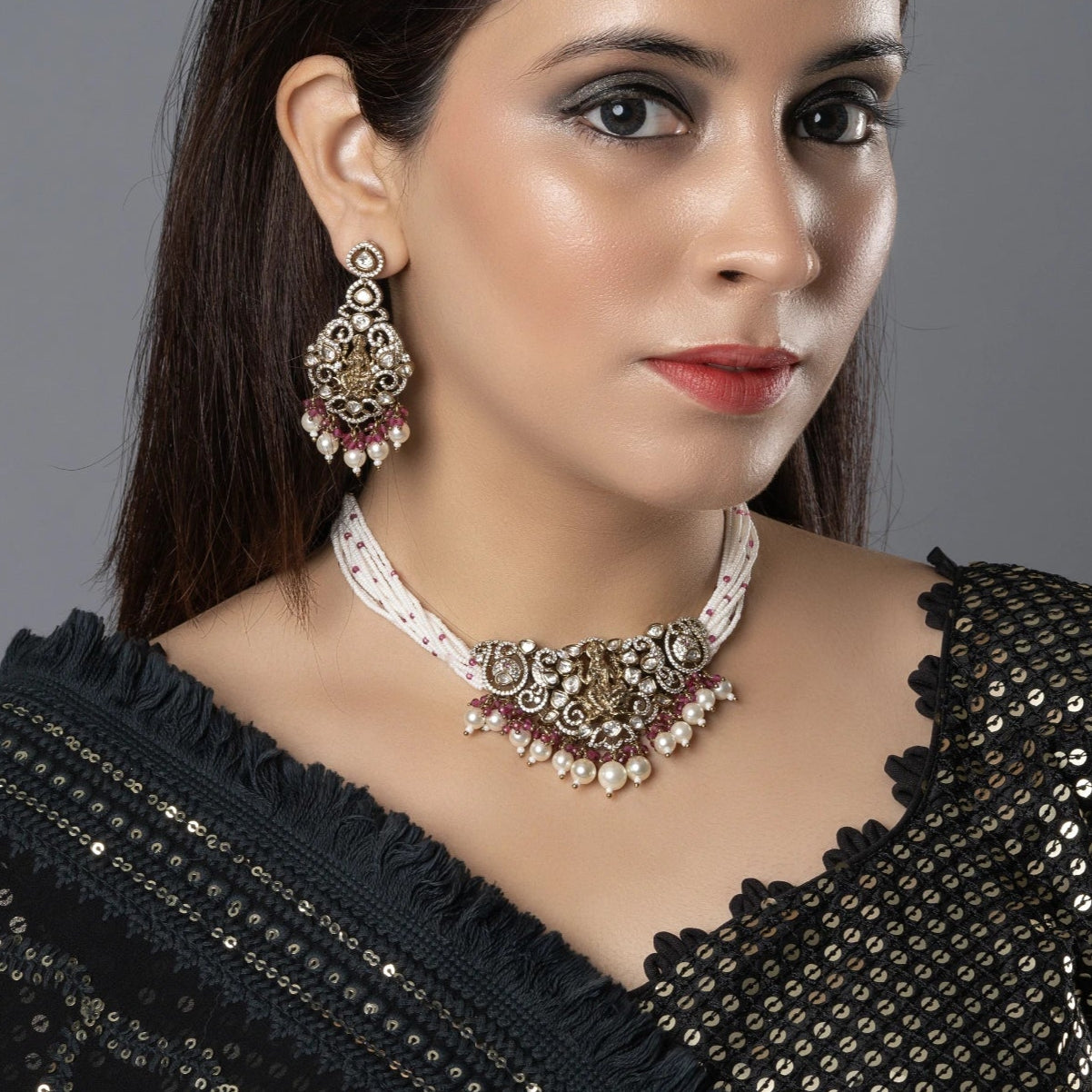 Antique Temple Choker Set with Pearl Drops