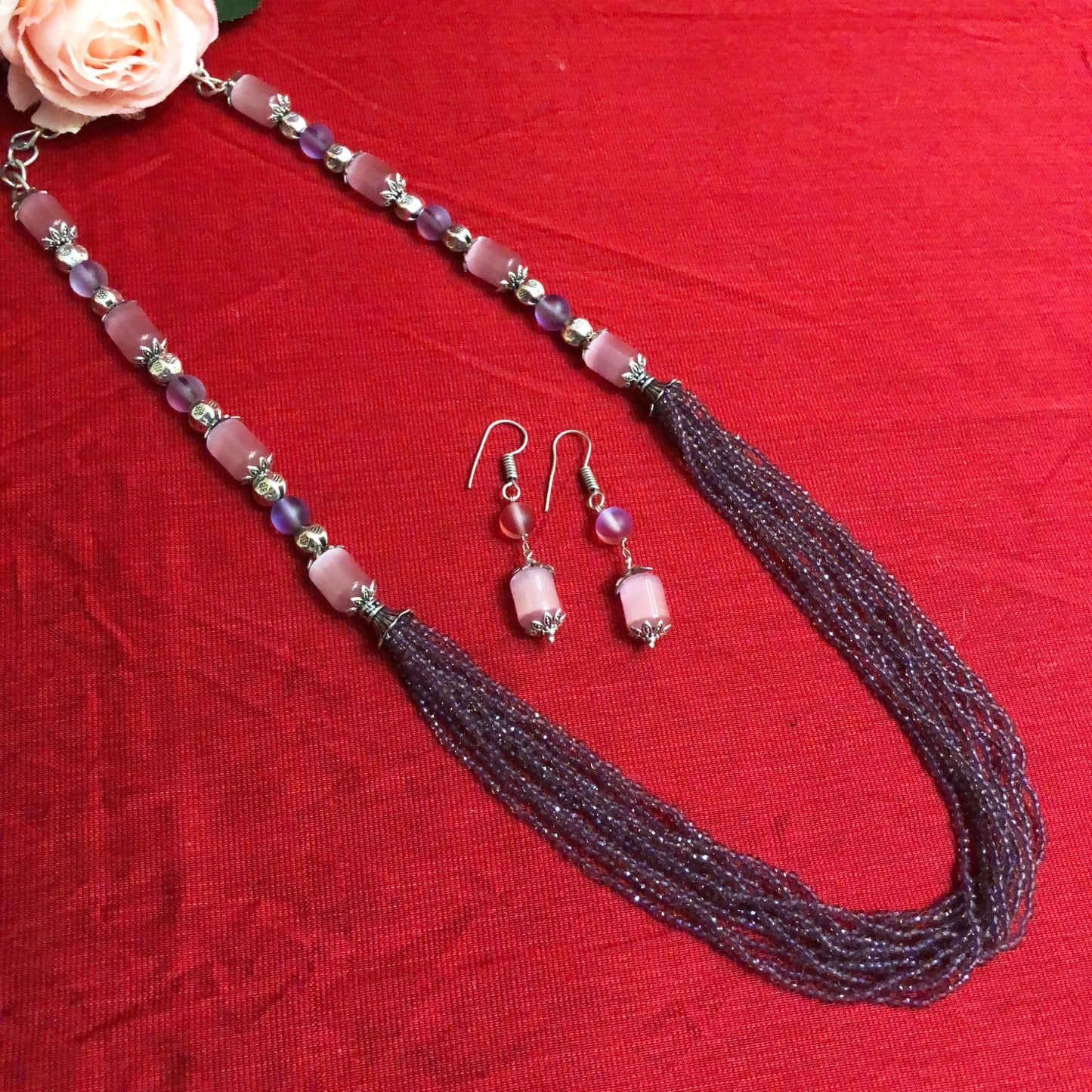 Grey Symphony Agate Beaded Necklace Set