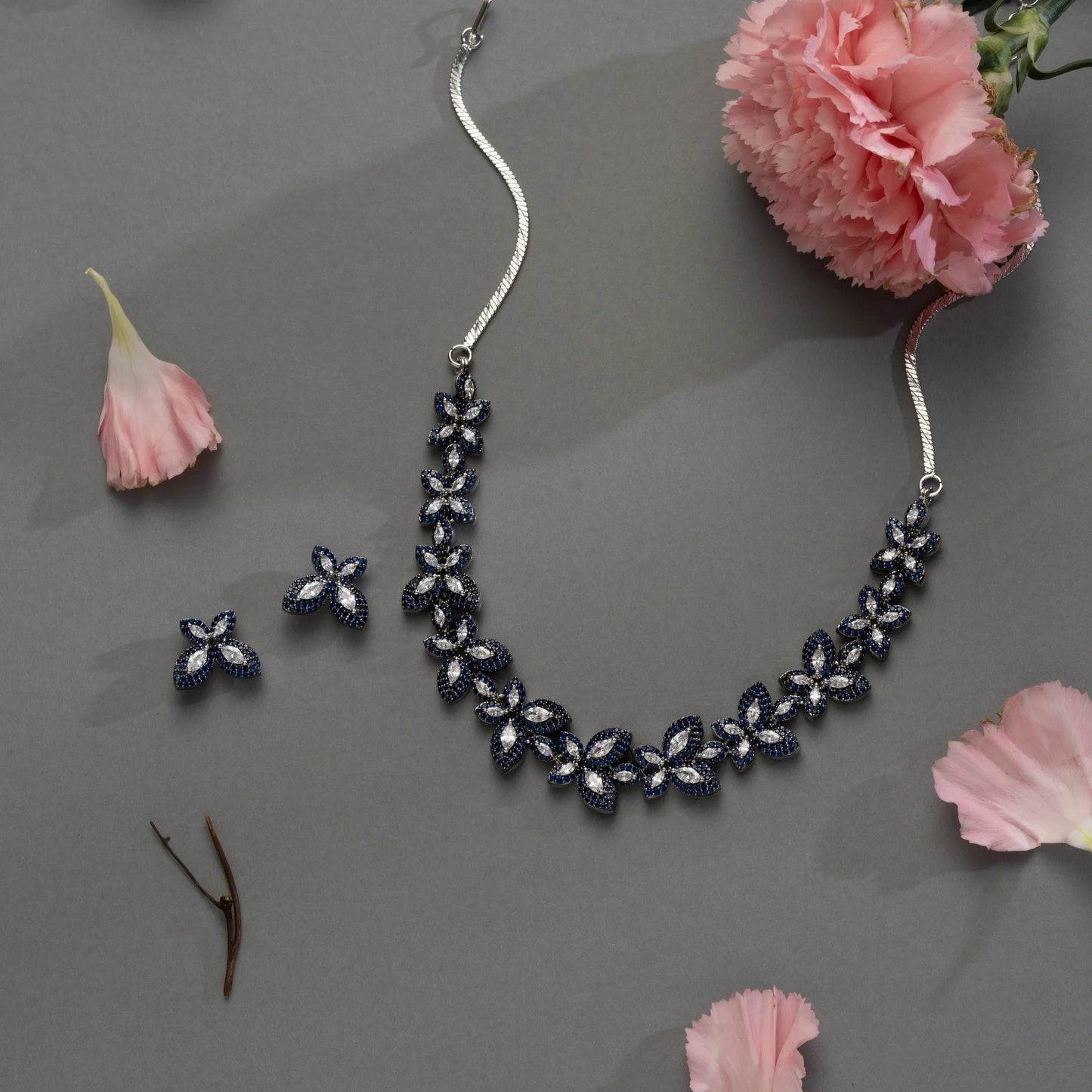 Sapphire Blue Butterfly Necklace & Earring Set