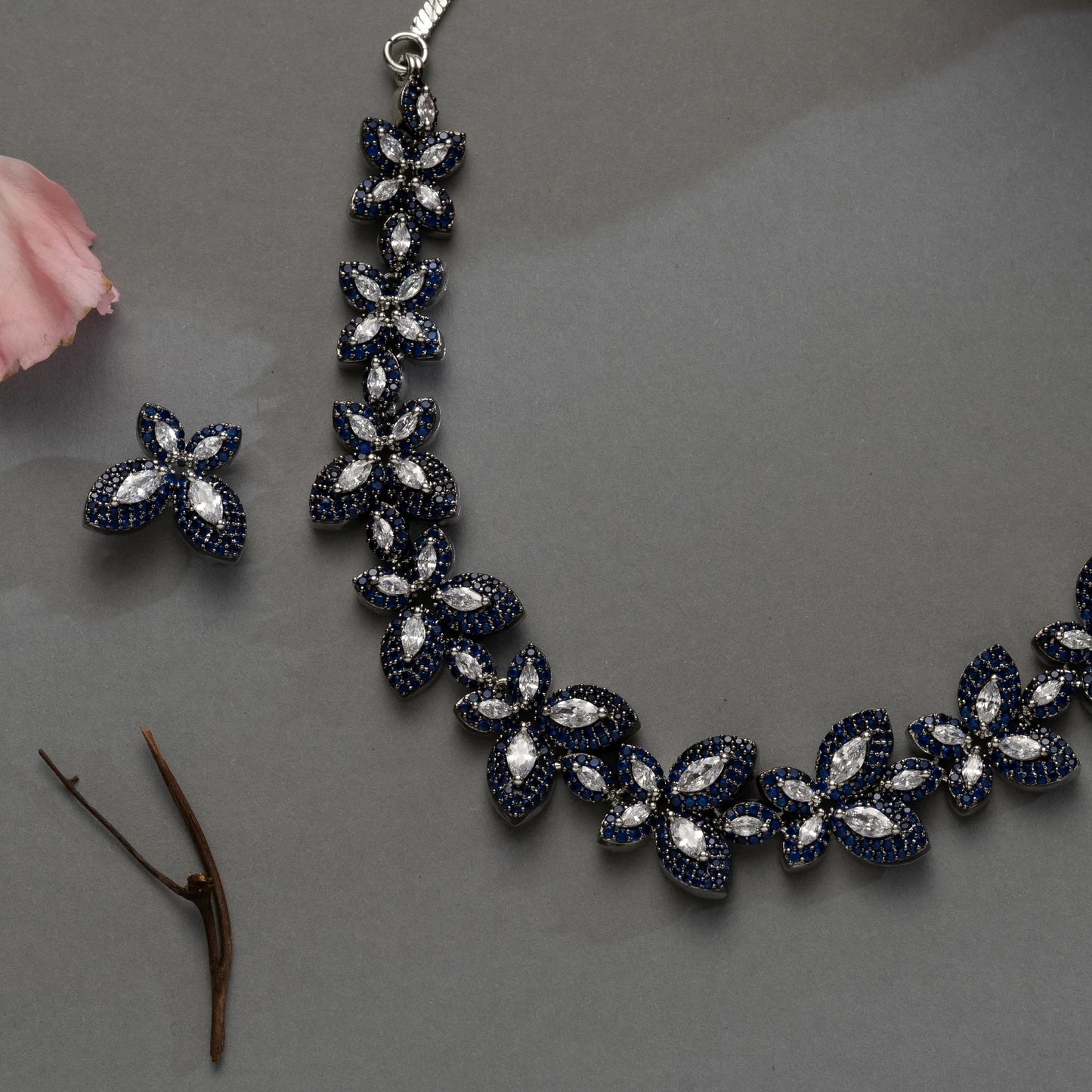 Sapphire Blue Butterfly Necklace & Earring Set