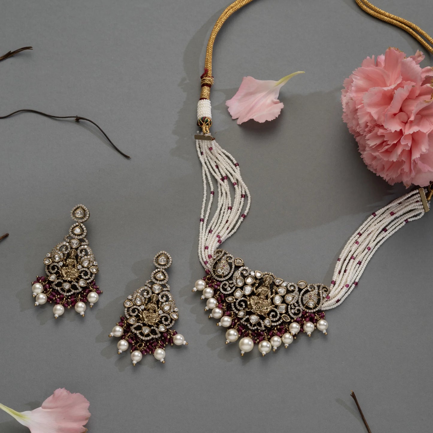 Antique Temple Choker Set with Pearl Drops