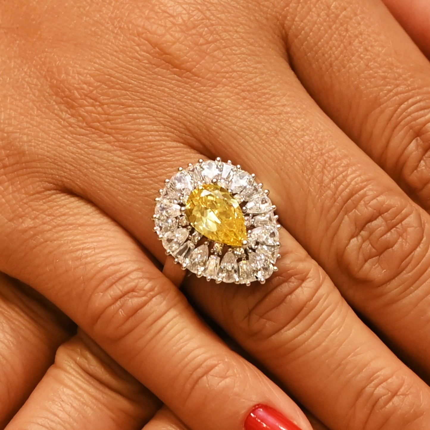 Fancy Yellow Pear Diamond Ring