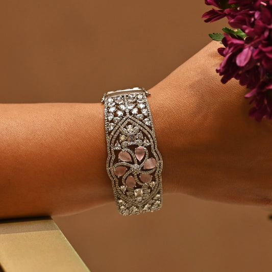 Floral Zircon Bracelet with Rose Quartz Accents