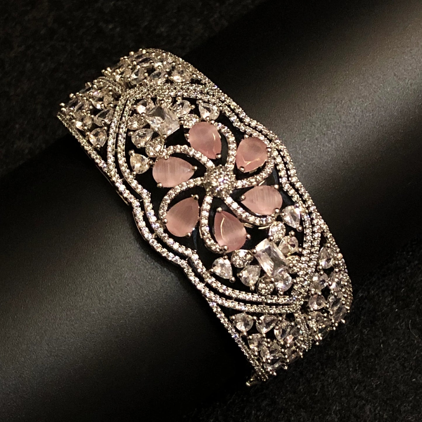 Floral Zircon Bracelet with Rose Quartz Accents