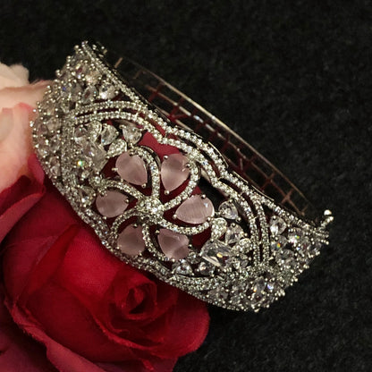 Floral Zircon Bracelet with Rose Quartz Accents