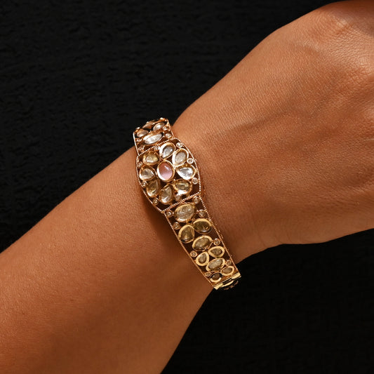 Gold Bangle with Floral Kundan Design