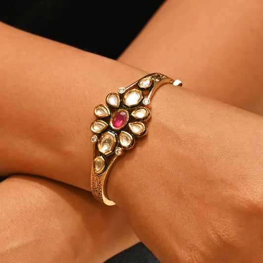 Floral Ruby Kundan Cuff Bracelet
