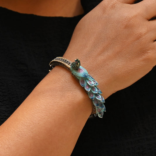 Enamel Peacock Zircon Bracelet