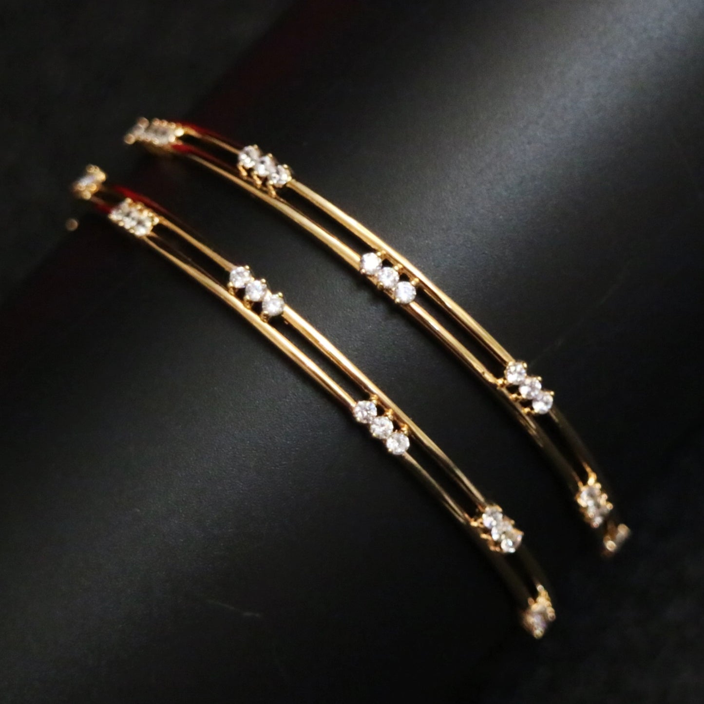 Twin-Line Zircon Gold Bangles