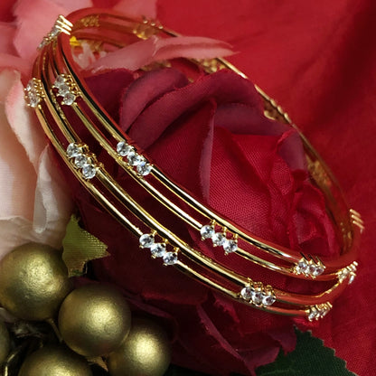 Twin-Line Zircon Gold Bangles