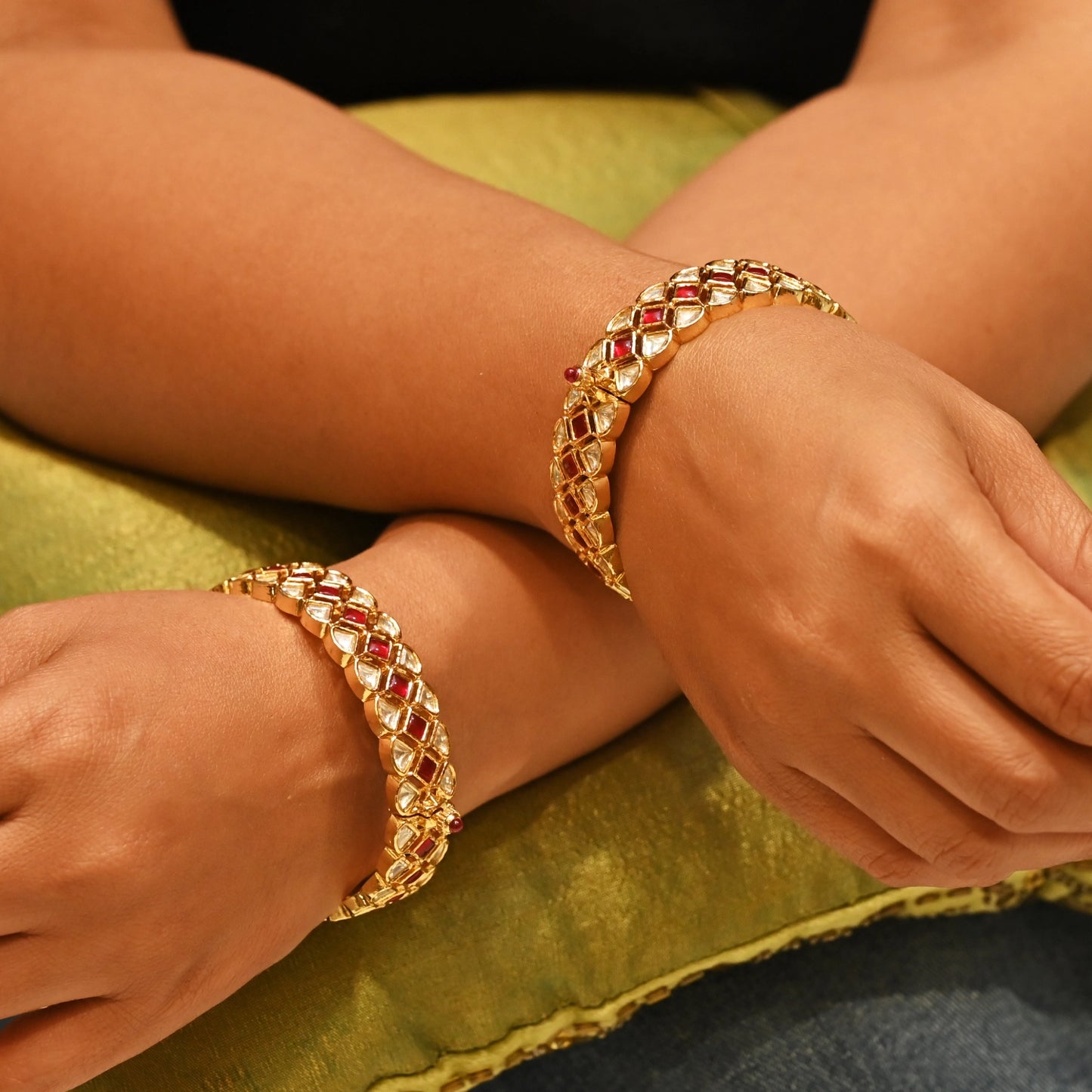 Ruby Lattice Jadau Kada Style Bangles
