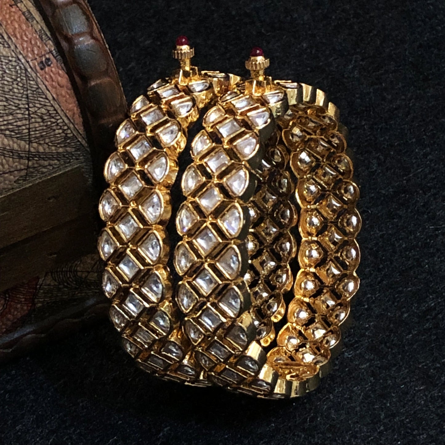 Ruby Lattice Jadau Kada Style Bangles