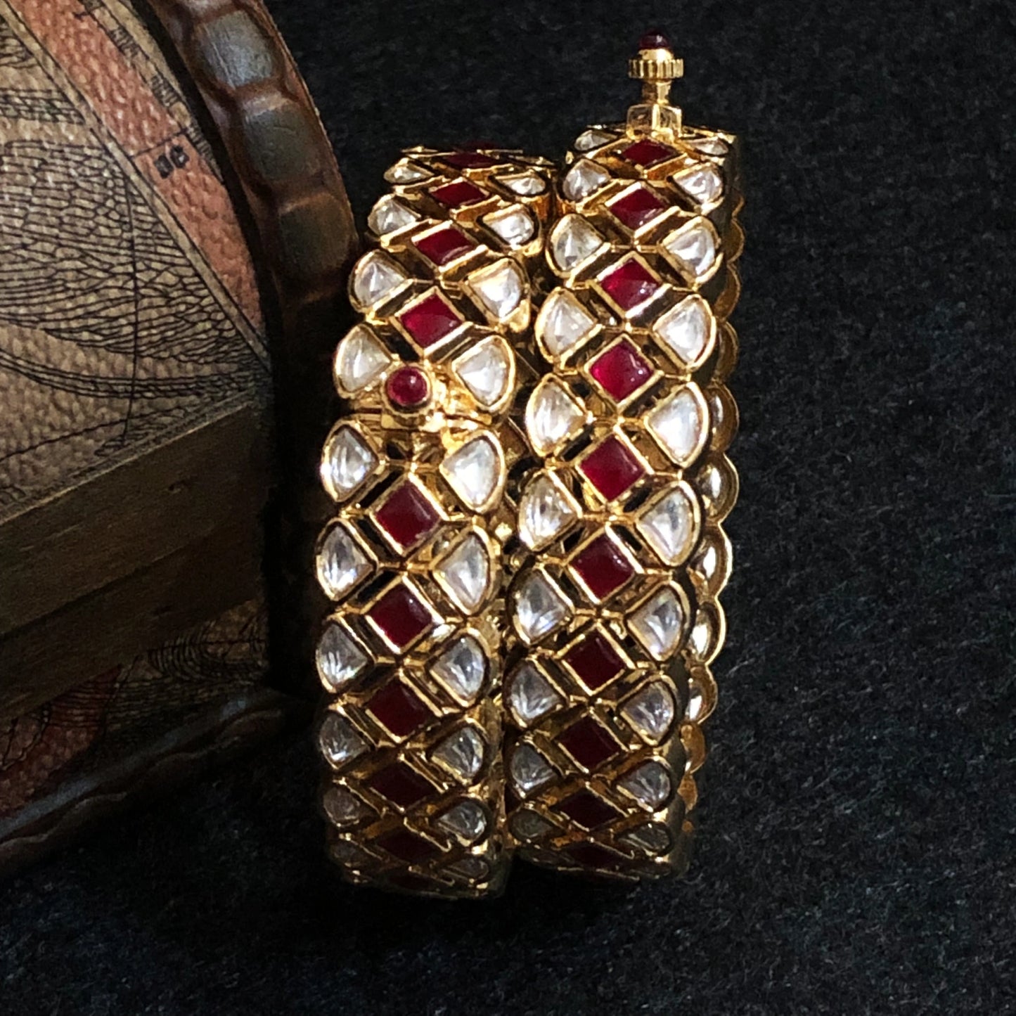 Ruby Lattice Jadau Kada Style Bangles