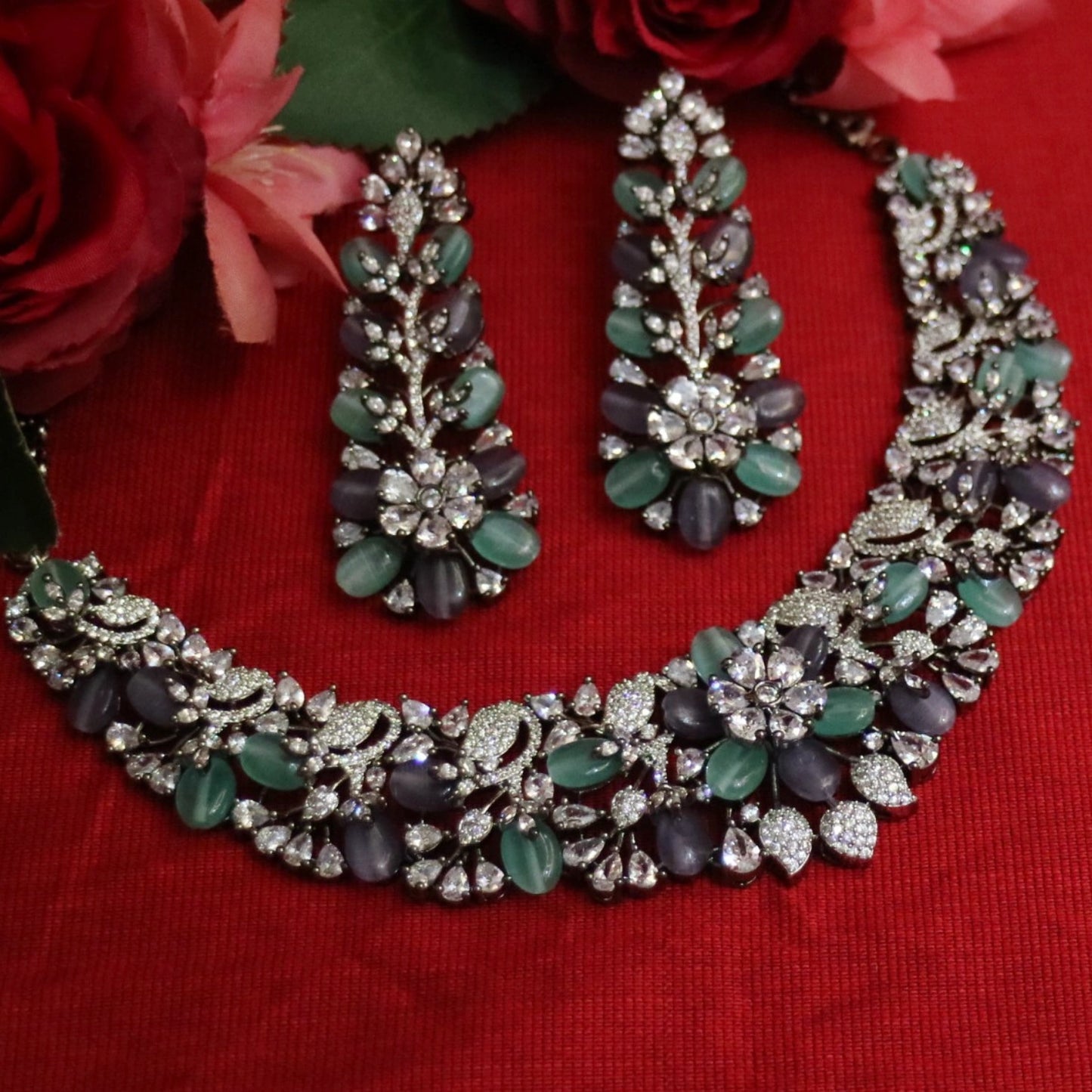 Twilight Bloom Zircon Necklace Set
