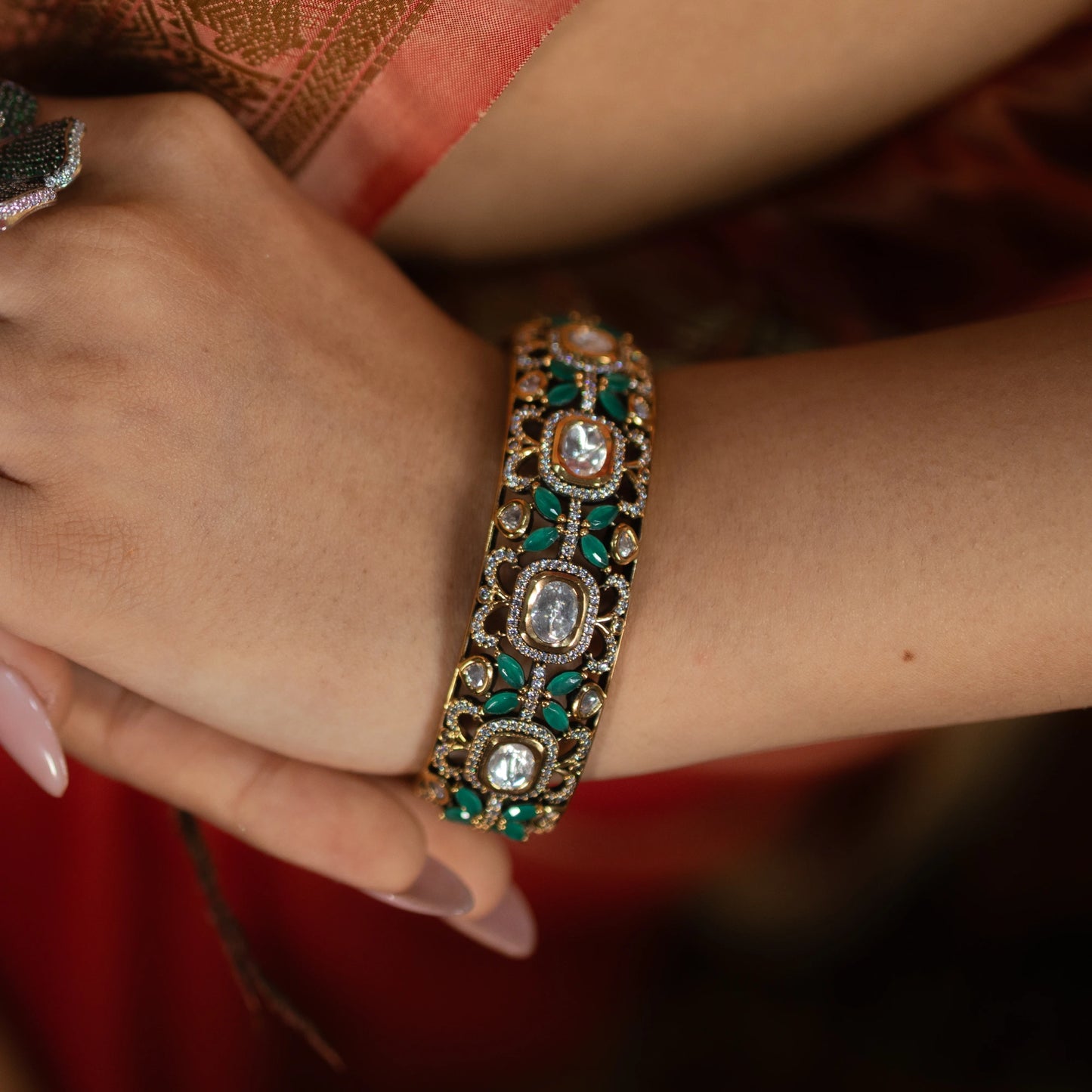 Royal Green Polki Statement Bracelet