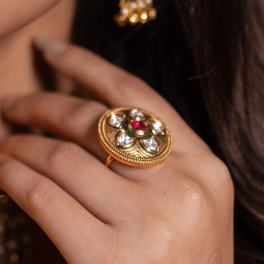 Antique Floral Jadau Ring