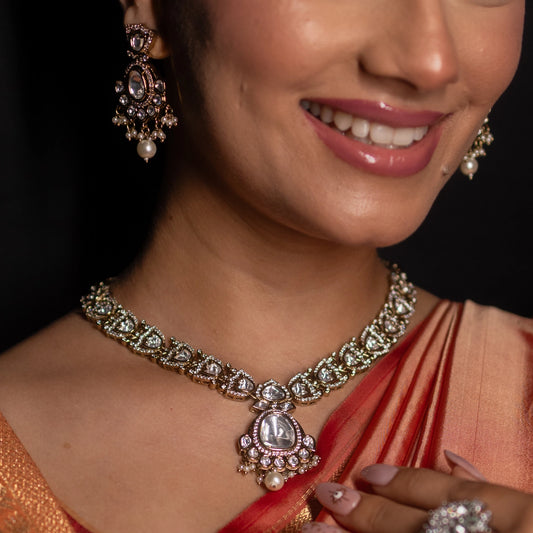 Elegant Kundan Pearl Drop Necklace Set
