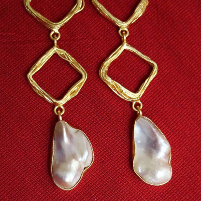 Geometric Baroque Pearl Dangle Earrings