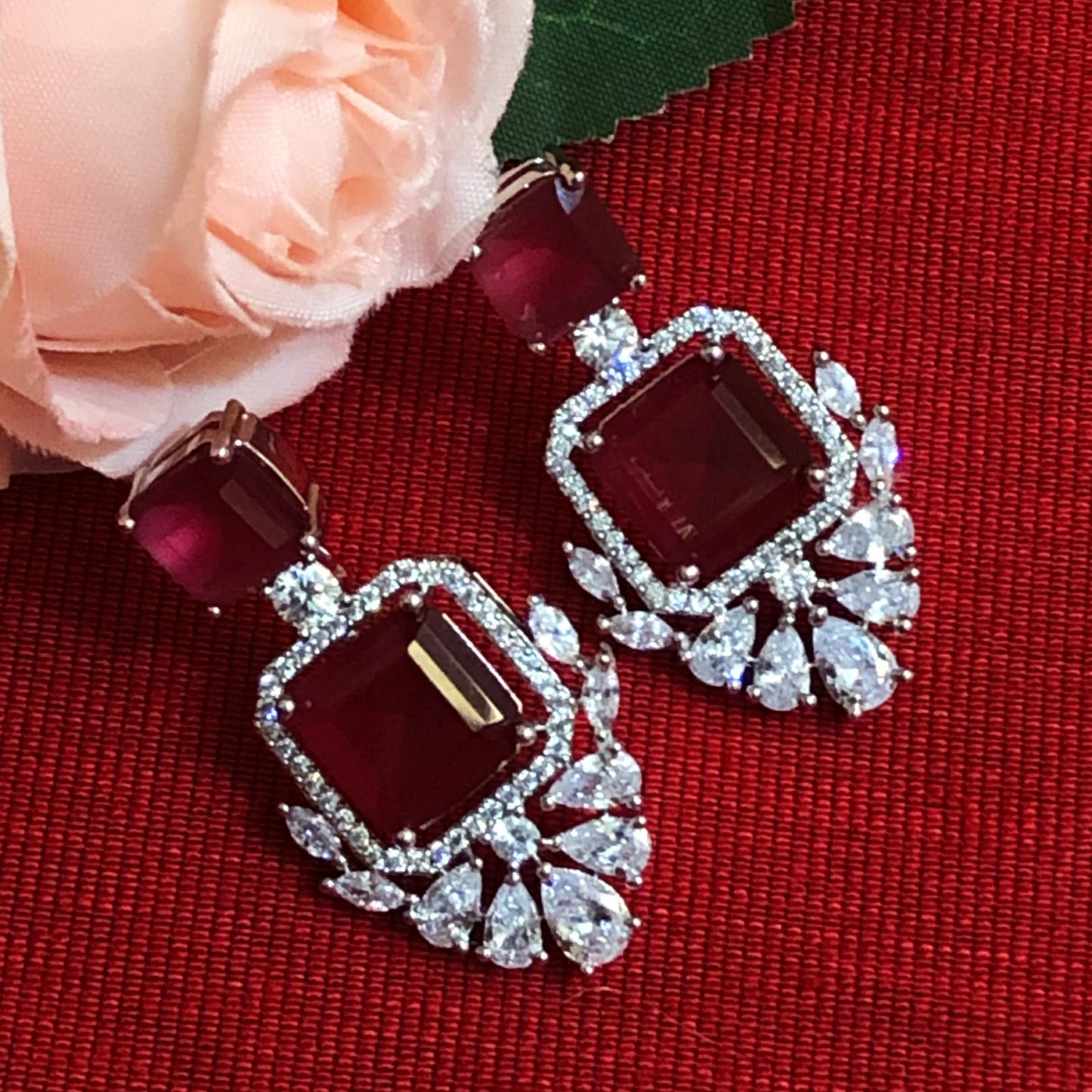 Crimson Royale Zircon Drop Earrings