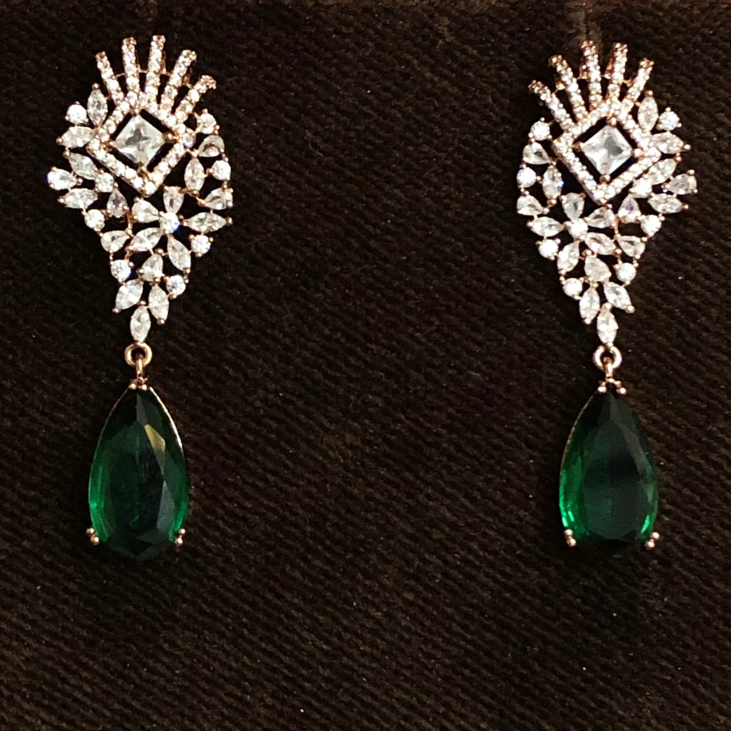 Emerald Crown Green Drop Earrings