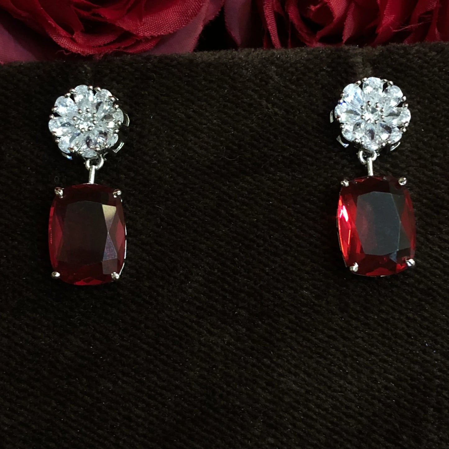 Crimson Radiance Floral Drop Earrings