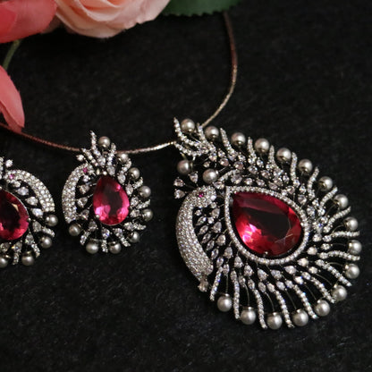 Crimson Elegance Zircon Pendant Set