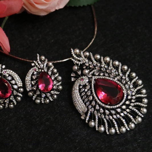 Crimson Elegance Zircon Pendant Set