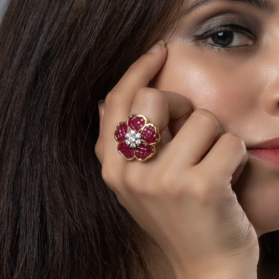 Ruby Bloom Floral Statement Ring
