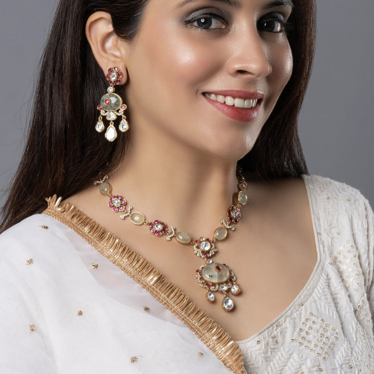 Royal Polki & Pink Stone Necklace Set