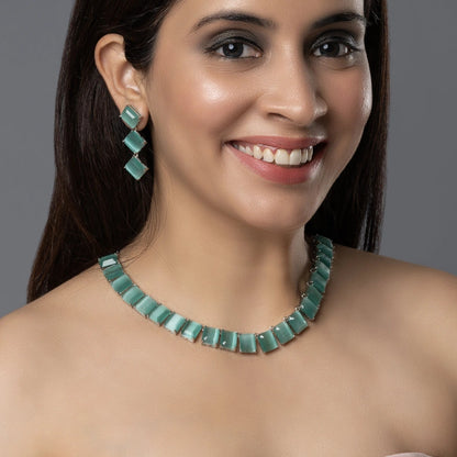 Emerald Green Square Cut Necklace Set