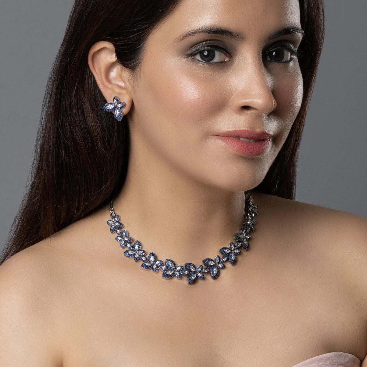 Sapphire Blue Butterfly Necklace & Earring Set