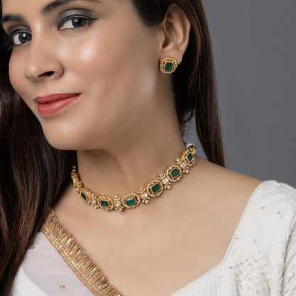 Royal Emerald & Pearl American Diamond Set