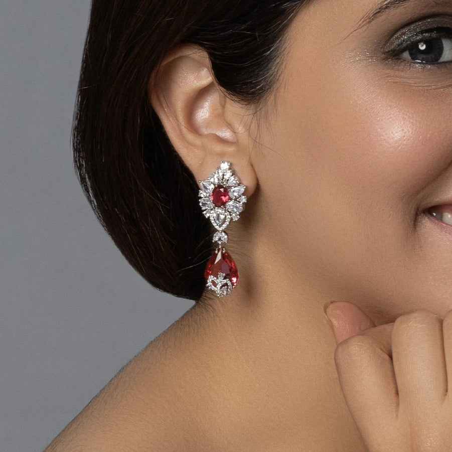 Red Teardrop Crystal Statement Earrings