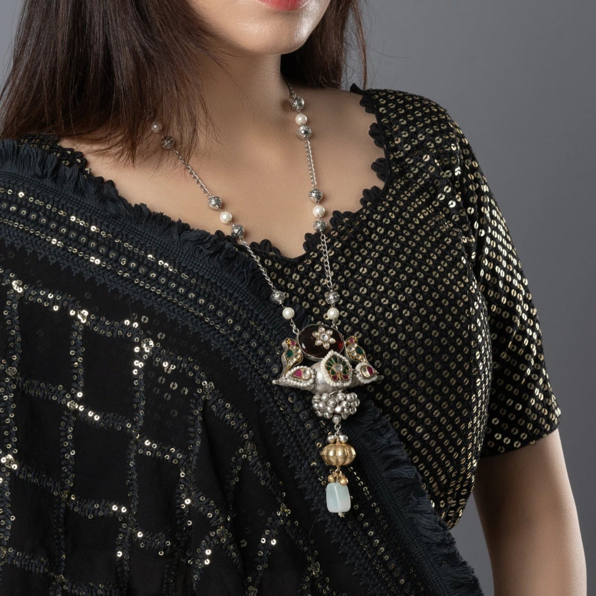 Oxidized Silver Mordern Pendant Necklace
