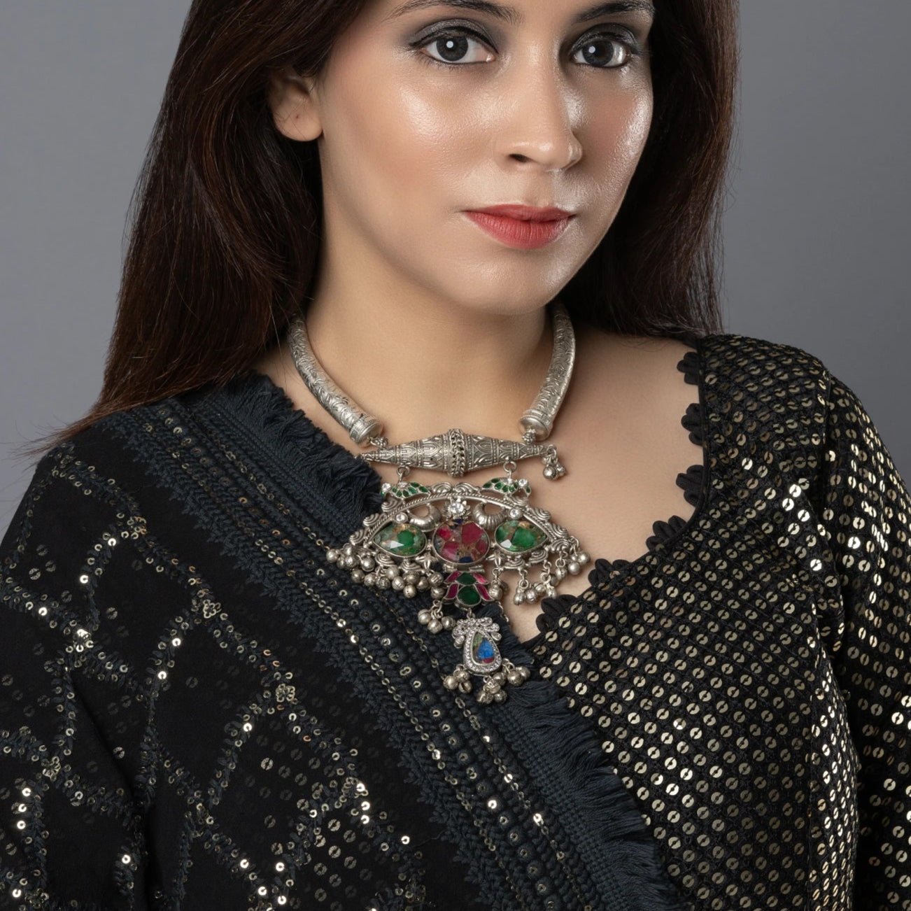 Antique Silver-Plated Tribal Necklace