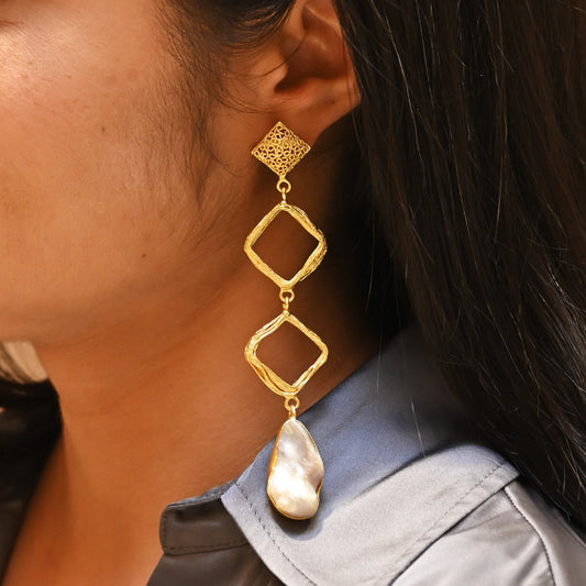 Geometric Baroque Pearl Dangle Earrings