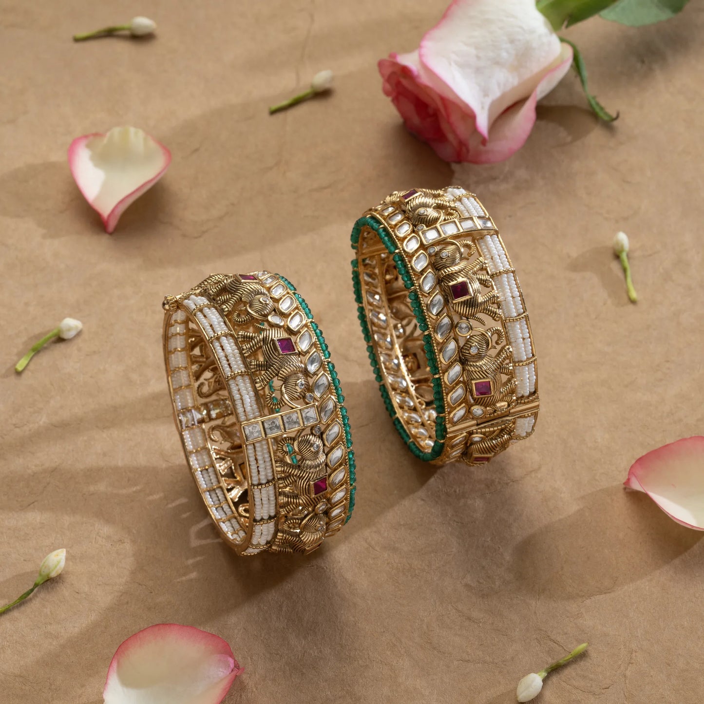Antique Kundan Kada with Pearl & Meenakari Work
