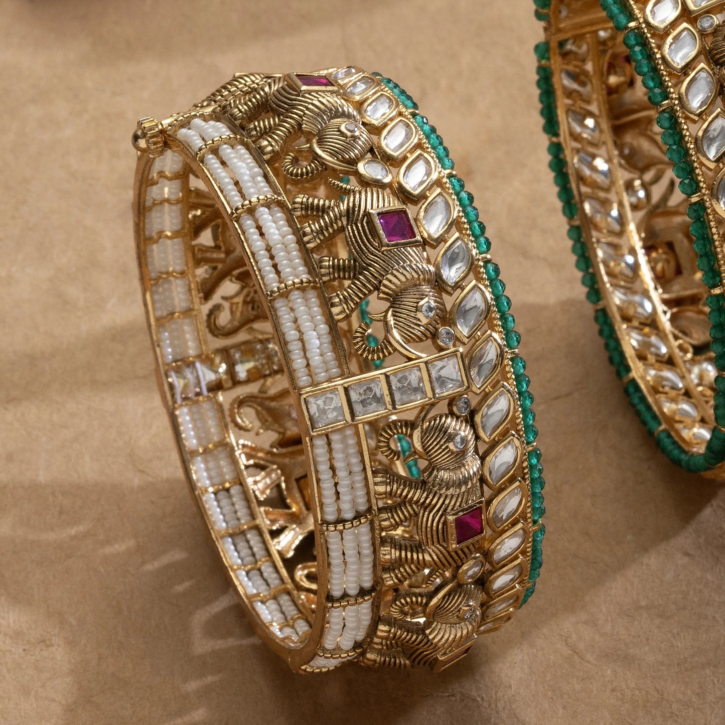 Antique Kundan Kada with Pearl & Meenakari Work