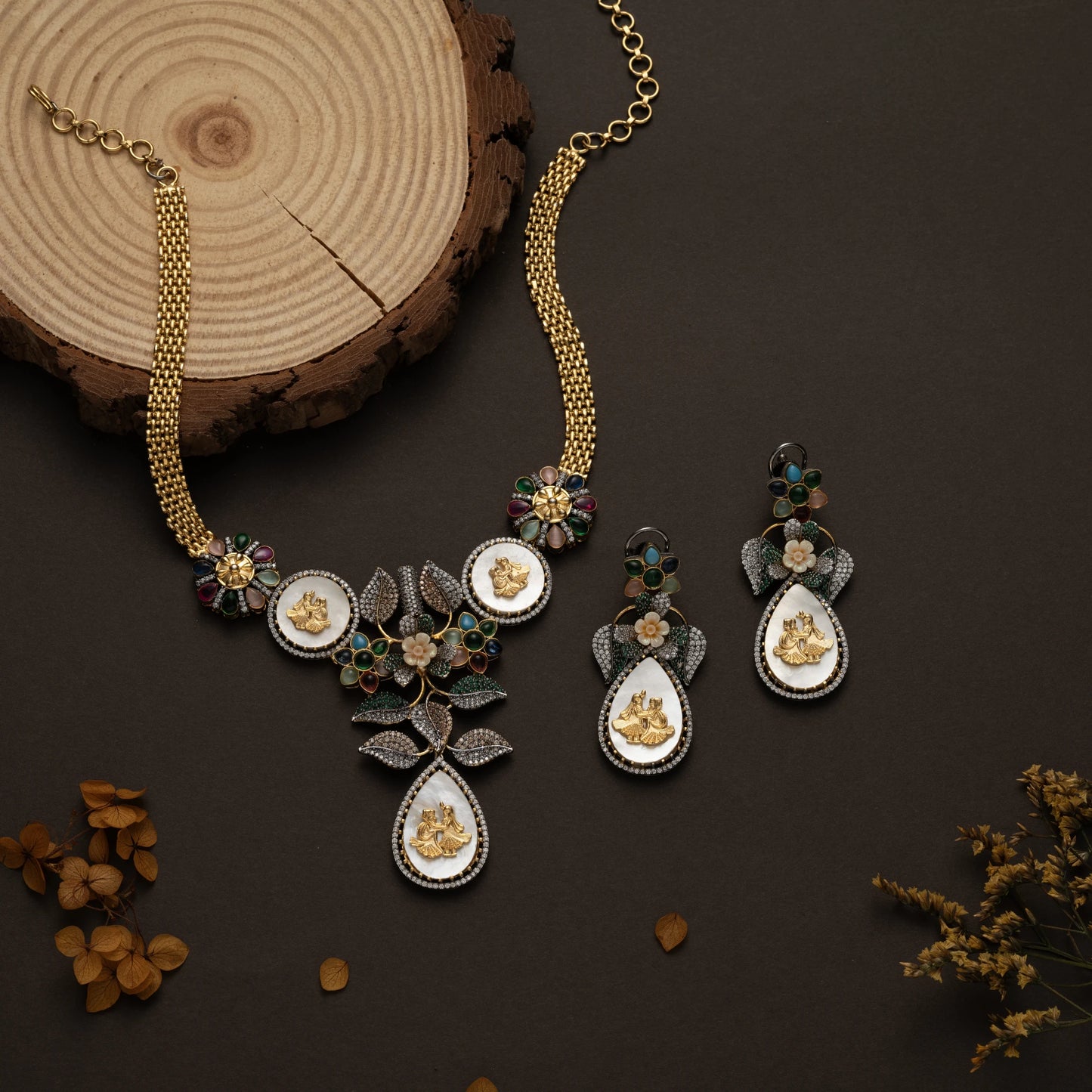 Floral Kundan & CZ Necklace Set