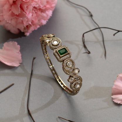 Regal Green Stone & Kundan Bracelet