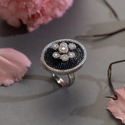 Sapphire Sparkle Statement Ring in Silver Finish